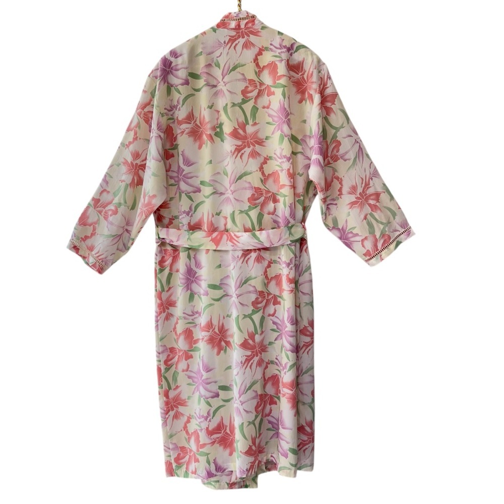 Victoria’s Secret Vintage Gold Label Floral Robe Ladder Lace Trim Belted M/L - Picture 7 of 12